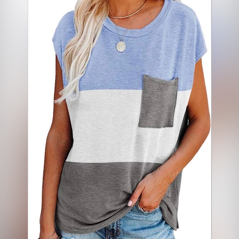 NEW -Color Block Cap Sleeve T-Shirt w/ pocket, size: small